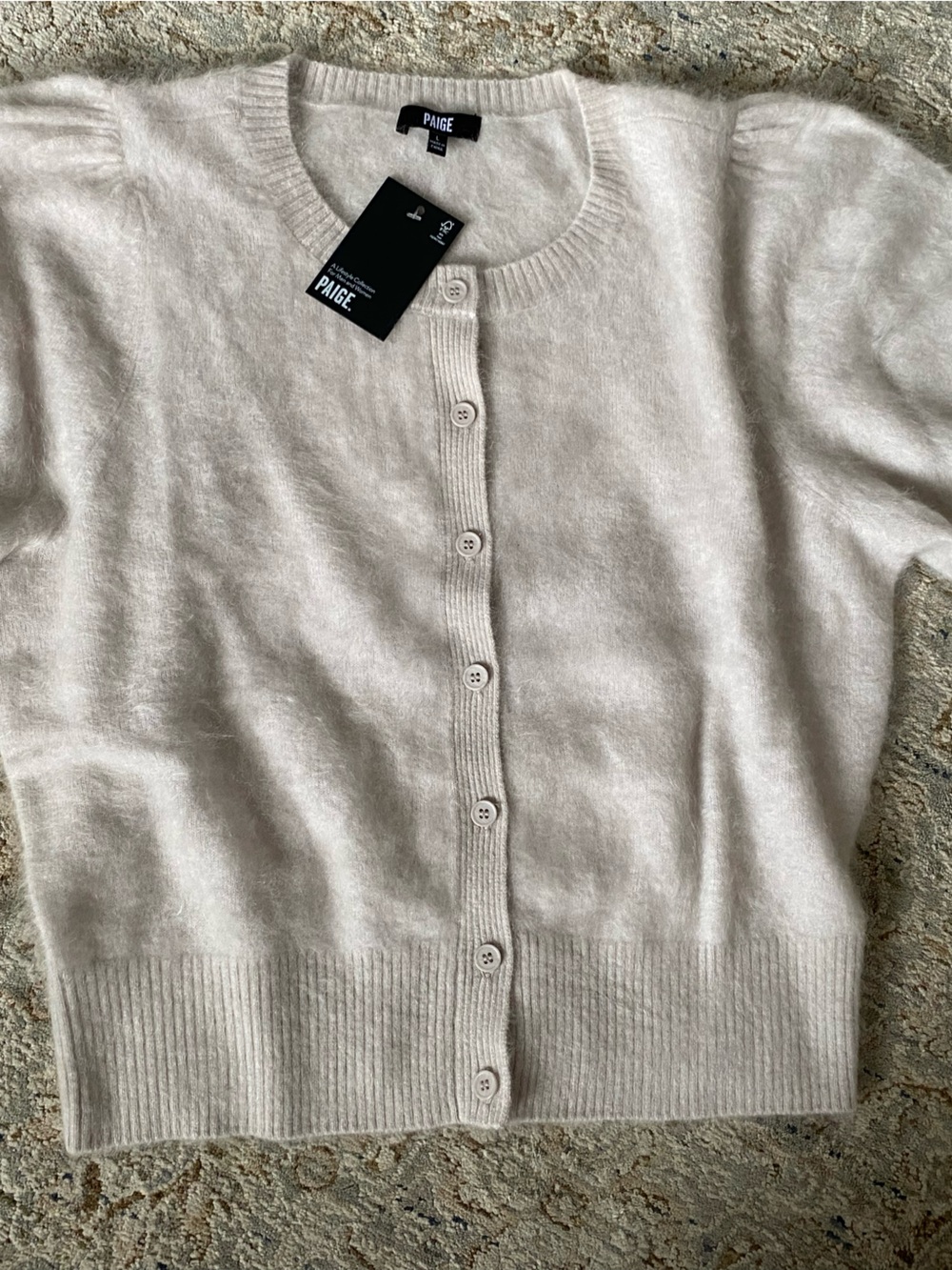Paige Augusta Cashmere Cardigan Short Sleeve Poof Sweater Size L NWT